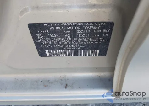 2018 Hyundai Accent Se z USA, uszkodzony, nr VIN 3KPC24A38JE027222